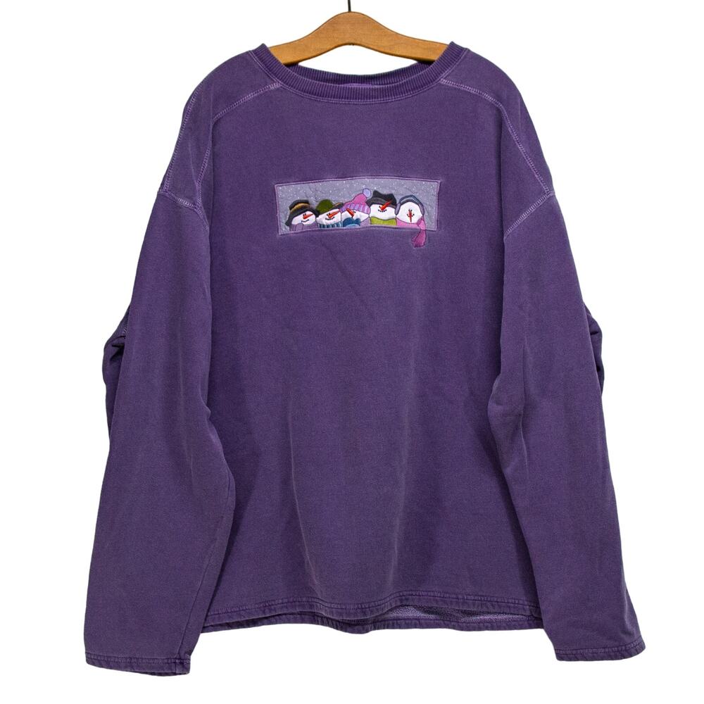 Women's XL AUTHENTIC PIGMENT Oversize Purple Christmas Snowman Sweatshirt